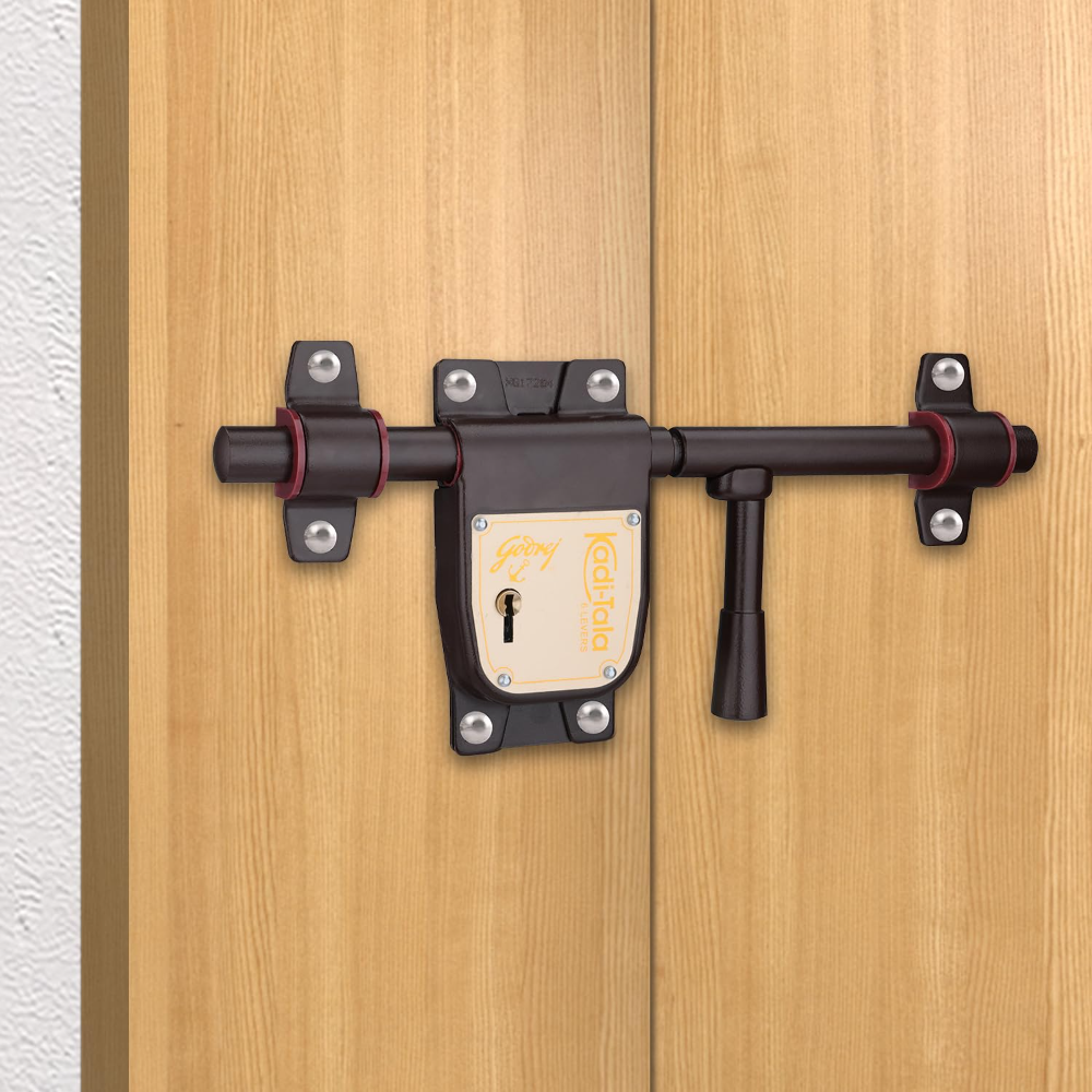 Godrej Locks I Kadi-Tala 6 Lever 275 mm I 3 keys I for Double Door, Fitting outside of door pannel I Aloy steel body double Locking Mechanism for main door I Brown Texture Finish